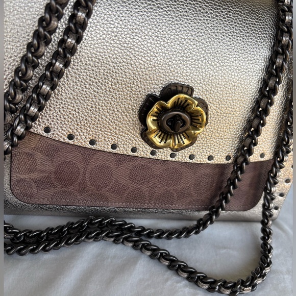 Coach Parker Mixed Media Studded Shoulder Bag 39679 Tea Rose Turnlock - Picture 4 of 16